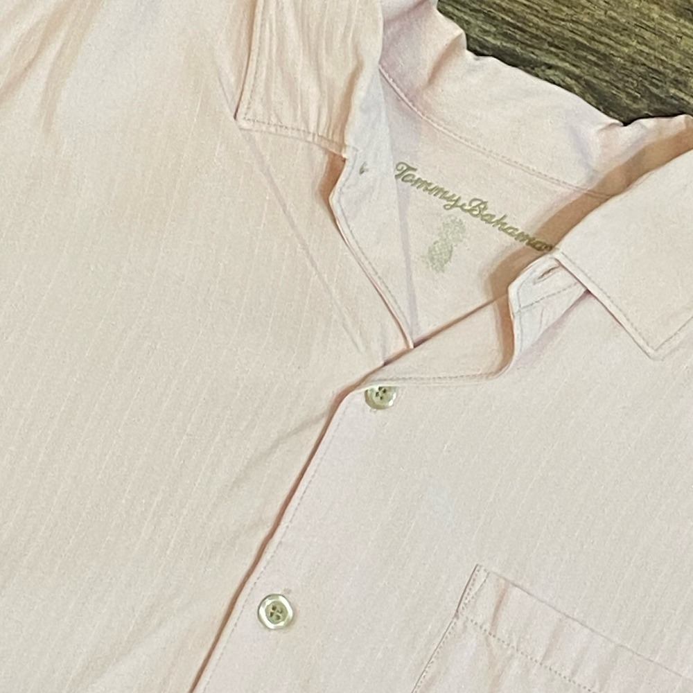 Tommy Bahama L Pink 100% SILK Camp Shirt L Resort Coastal Button Front Pocket